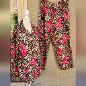 Nick & Nora Leopard Floral Rose Pajama Set